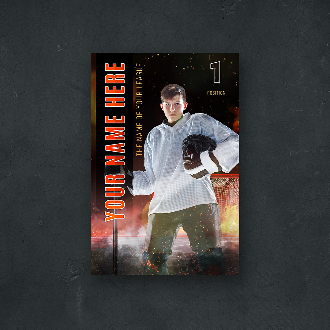 Custom hockey player card metal print 12x18 inches