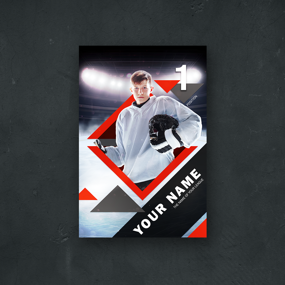 Custom hockey player card metal print 12x18 inches