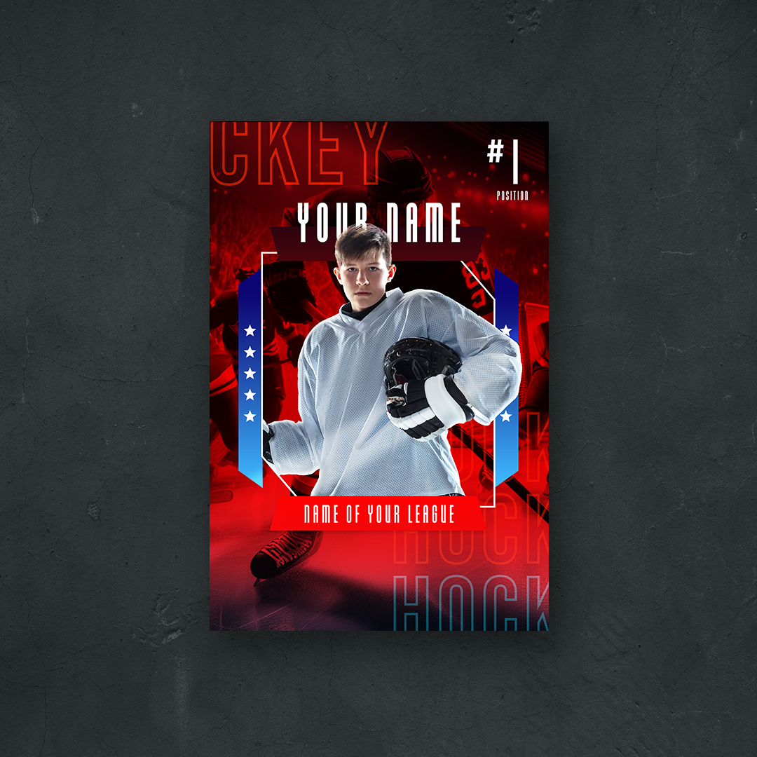 Custom hockey player card metal print 12x18 inches