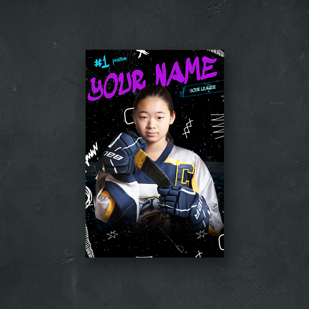 Custom hockey player card metal print 12x18 inches