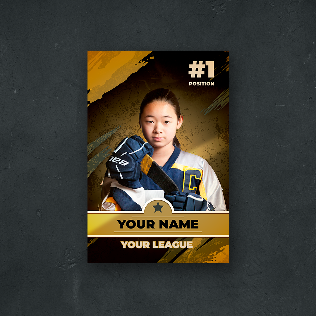 Custom hockey player card metal print 12x18 inches