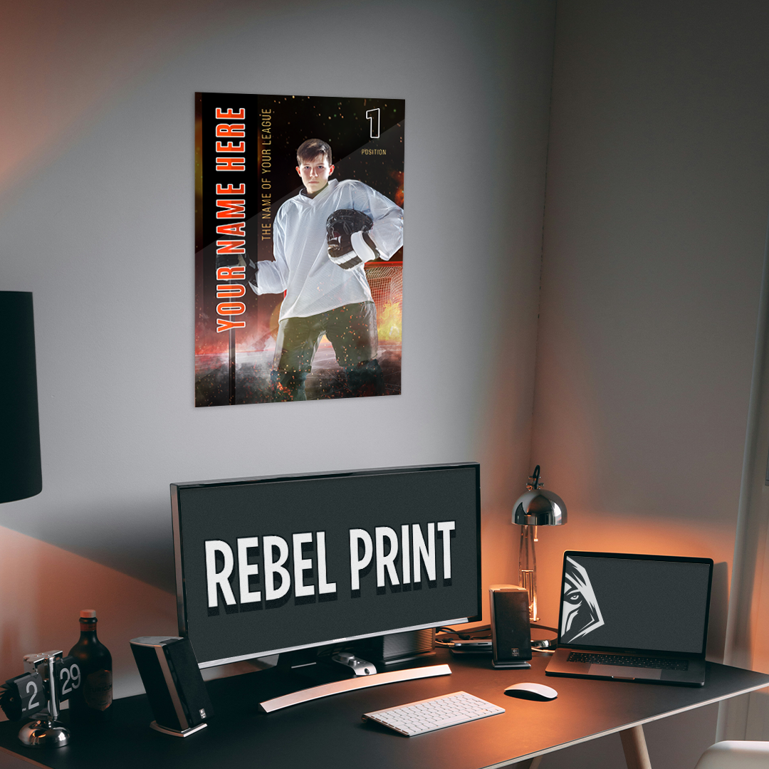 Custom hockey player card metal print 12x18 inches