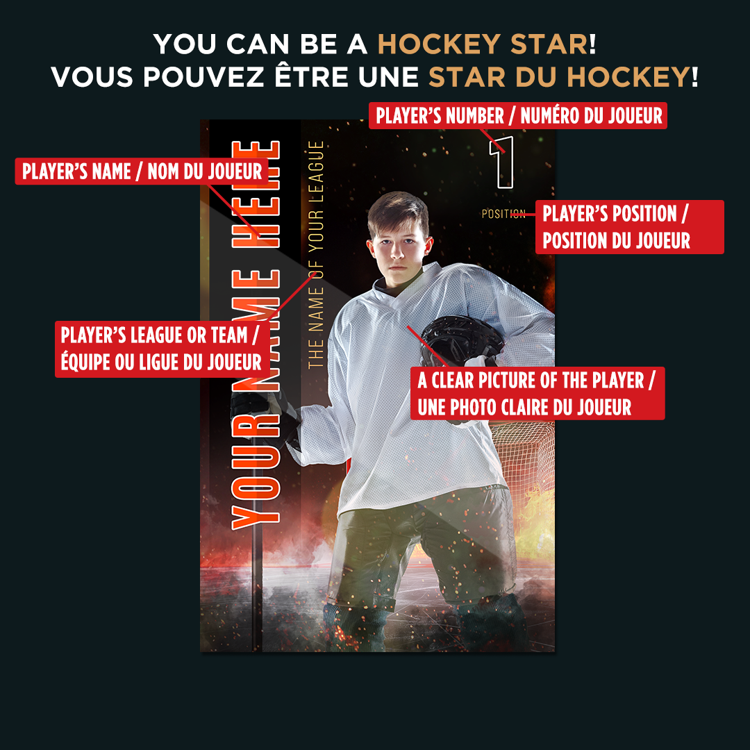 Custom hockey player card metal print 12x18 inches